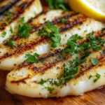 Grilled calamari steaks from Costco garnished with parsley.