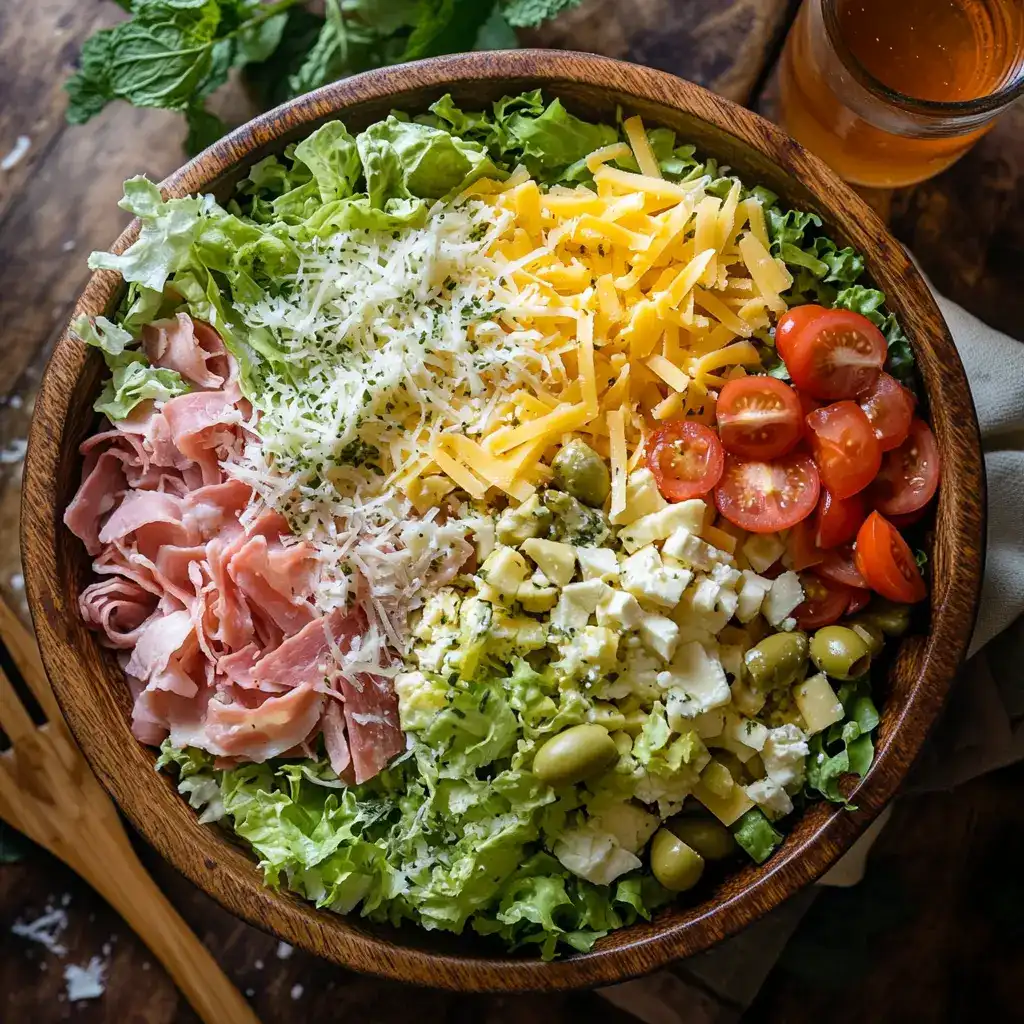 Classic 1905 Salad Recipe with fresh ingredients in a wooden bowl