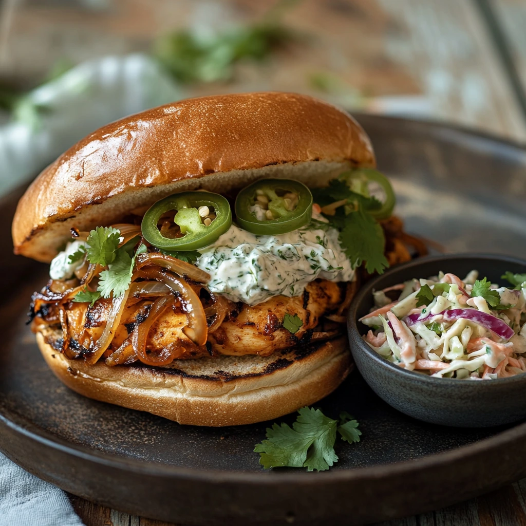 Spicy chicken sandwich with fresh toppings