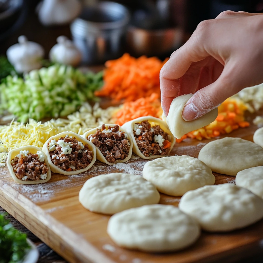 Preparing pastelitos recipe with savory meat fillings.