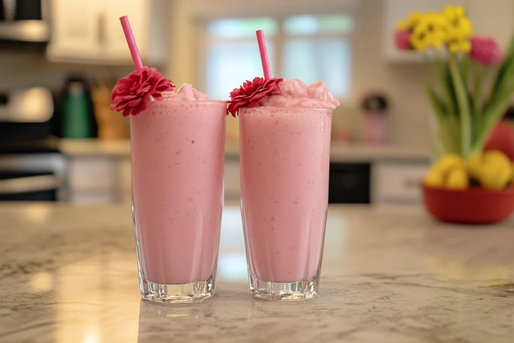 Homemade Pink Drink recipe in tall glasses.