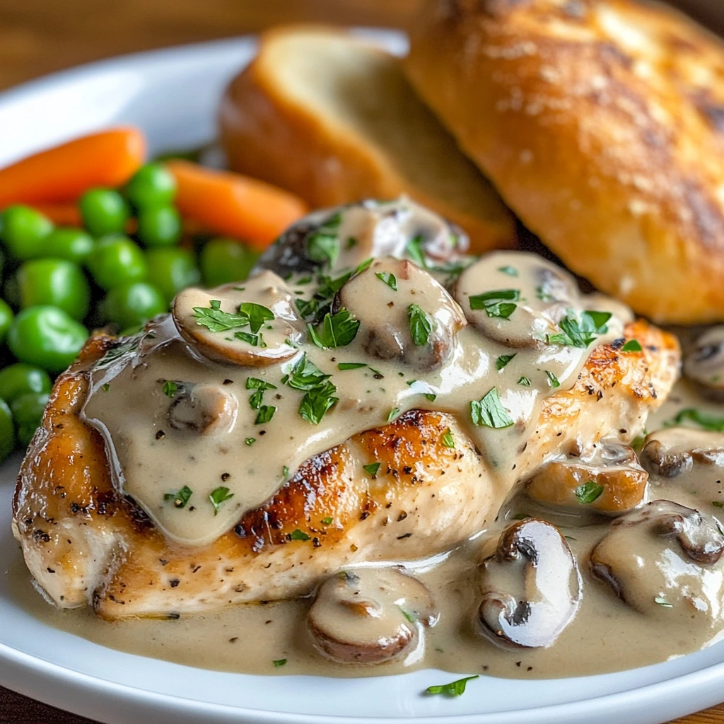 Mushroom Cream of Chicken served with vegetables and bread