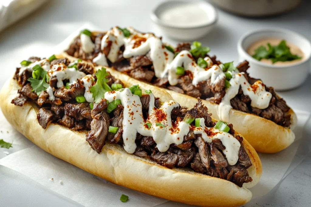 Philly cheesesteak with creamy white sauce