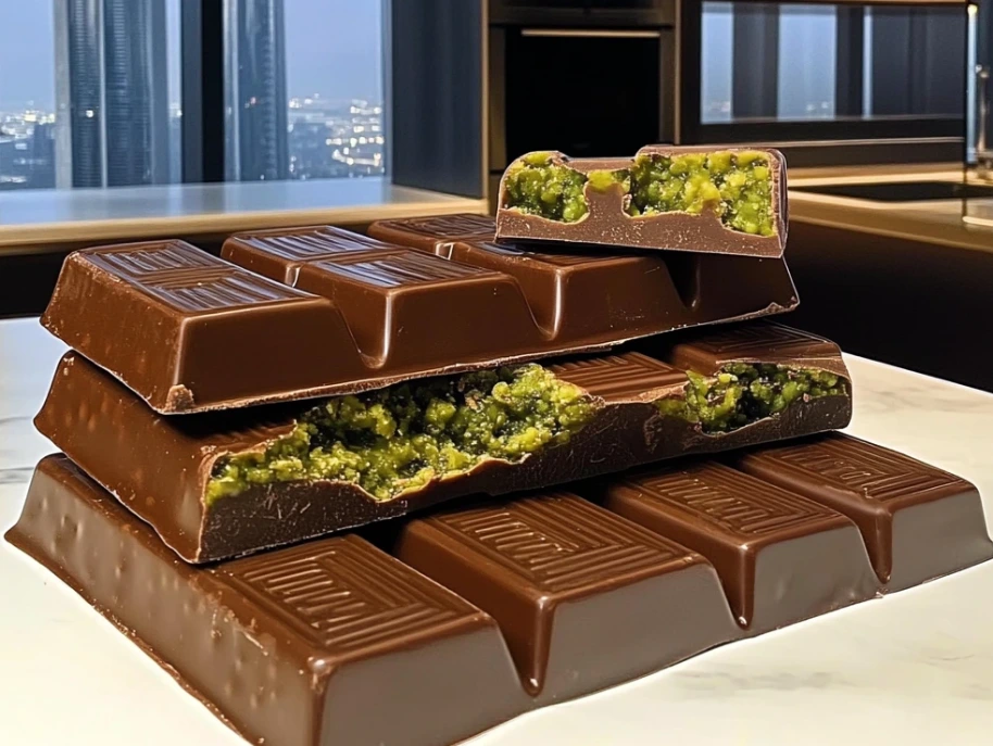 Dubai Chocolate Bar Recipe with pistachio filling.