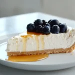 Slice of Protein Cheesecake with Blueberries and Honey