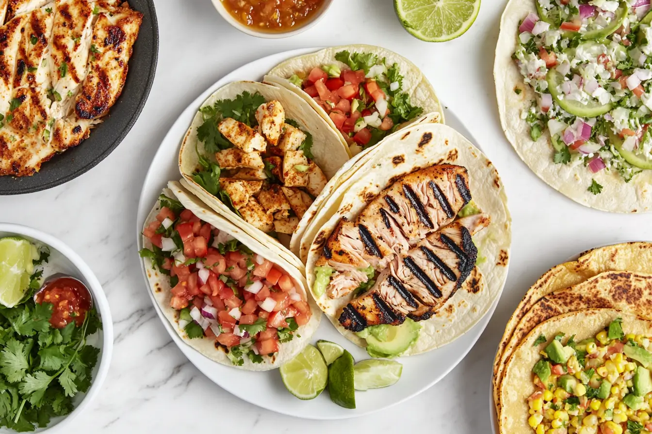 A variety of tacos made with corn tortillas, showcasing healthy meal options for weight loss.