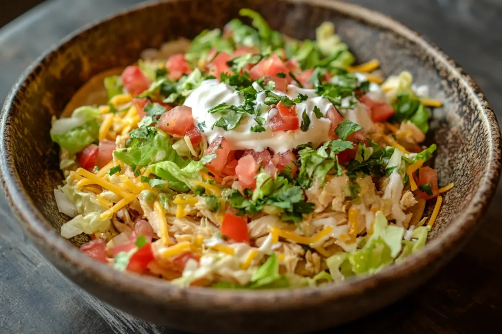 Tacos made from leftover rotisserie chicken with colorful toppings