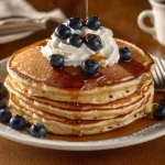 Stack of pancakes with blueberries and syrup