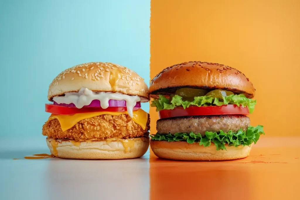 Comparison of healthy and unhealthy hamburgers.