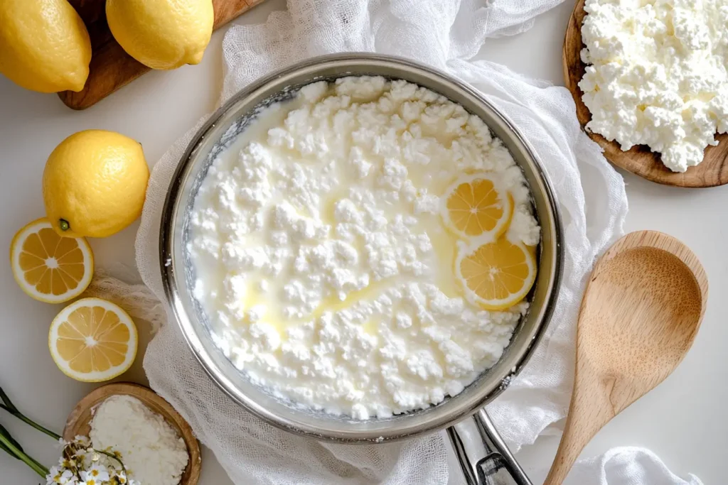 Making homemade cottage cheese with curdled milk and cheesecloth