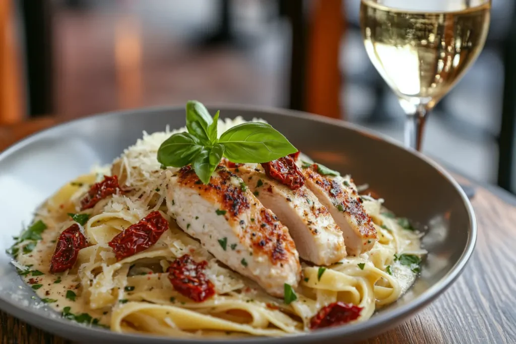 Creamy Marry Me Chicken Pasta garnished with Parmesan and basil.