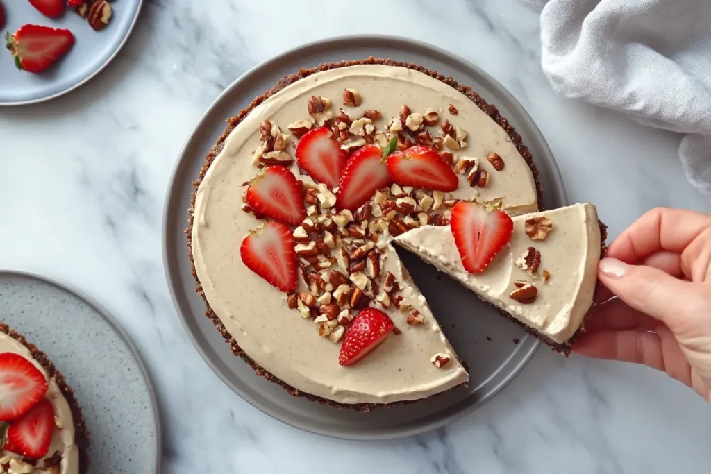 No-Bake Protein Cheesecake with Strawberries and Nuts