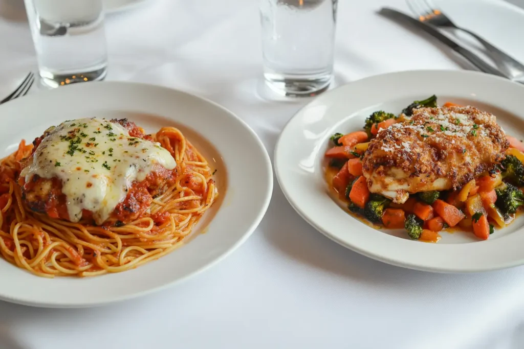 Comparison of Chicken Parmesan and Chicken Parmigiana plating styles