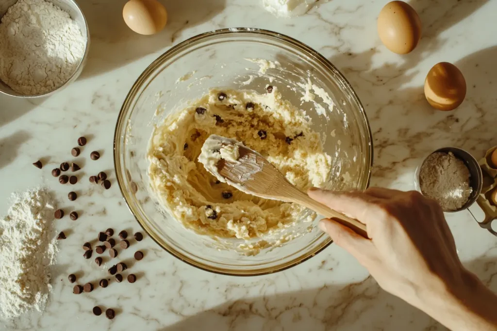  Mixing cake batter with chocolate chips