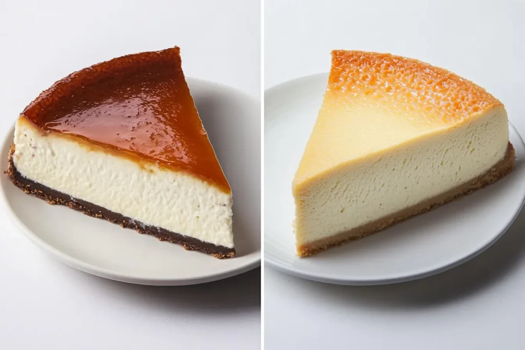 Texture comparison between Basque and regular cheesecake slices