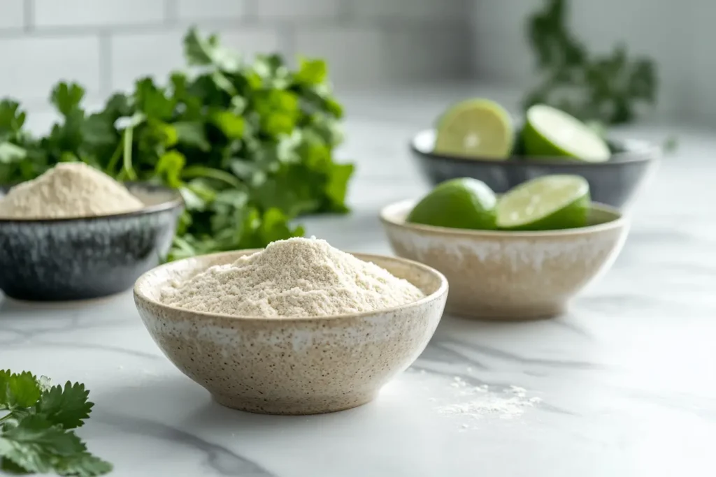 Masa harina, cornstarch, and flour paste for thickening soup.