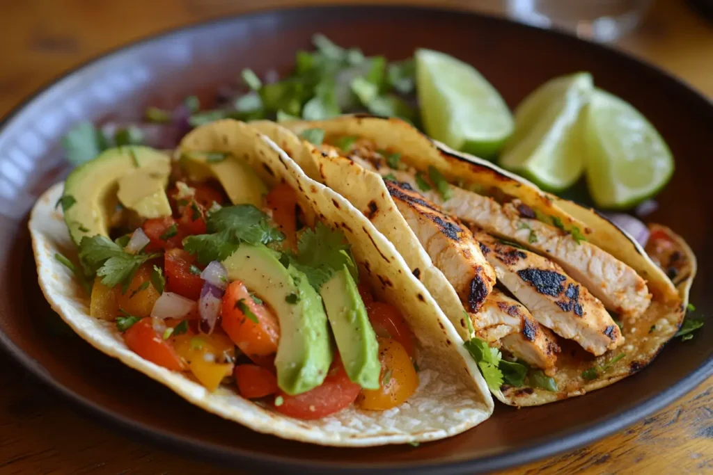  Grilled chicken and vegetable tacos on corn tortillas for weight loss.