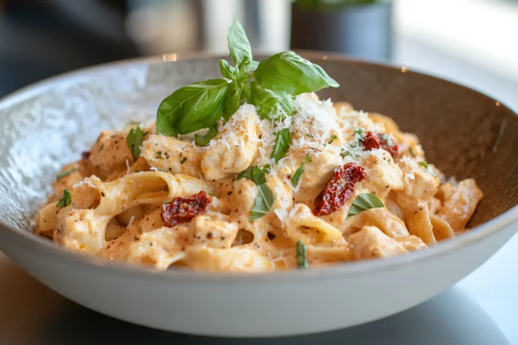 Creamy chicken and sun-dried tomato pasta made with a Thermomix