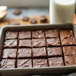 Baking pan of homemade fudge bars ready to serve.