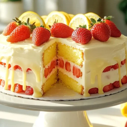 Strawberry Lemonade Buttermilk Cake with fresh berries and lemon slices