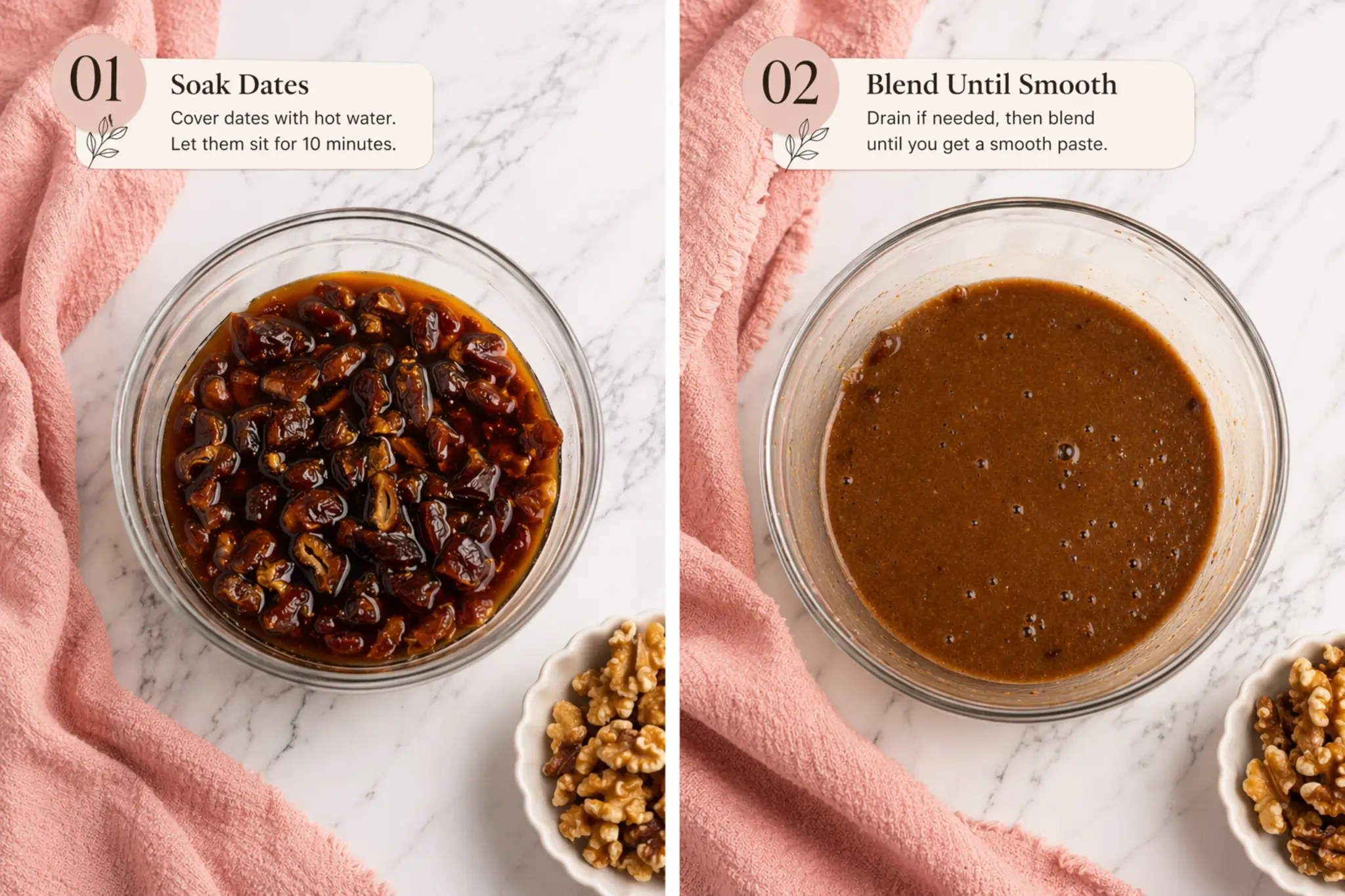 soaking and blending dates for cake batter step by step