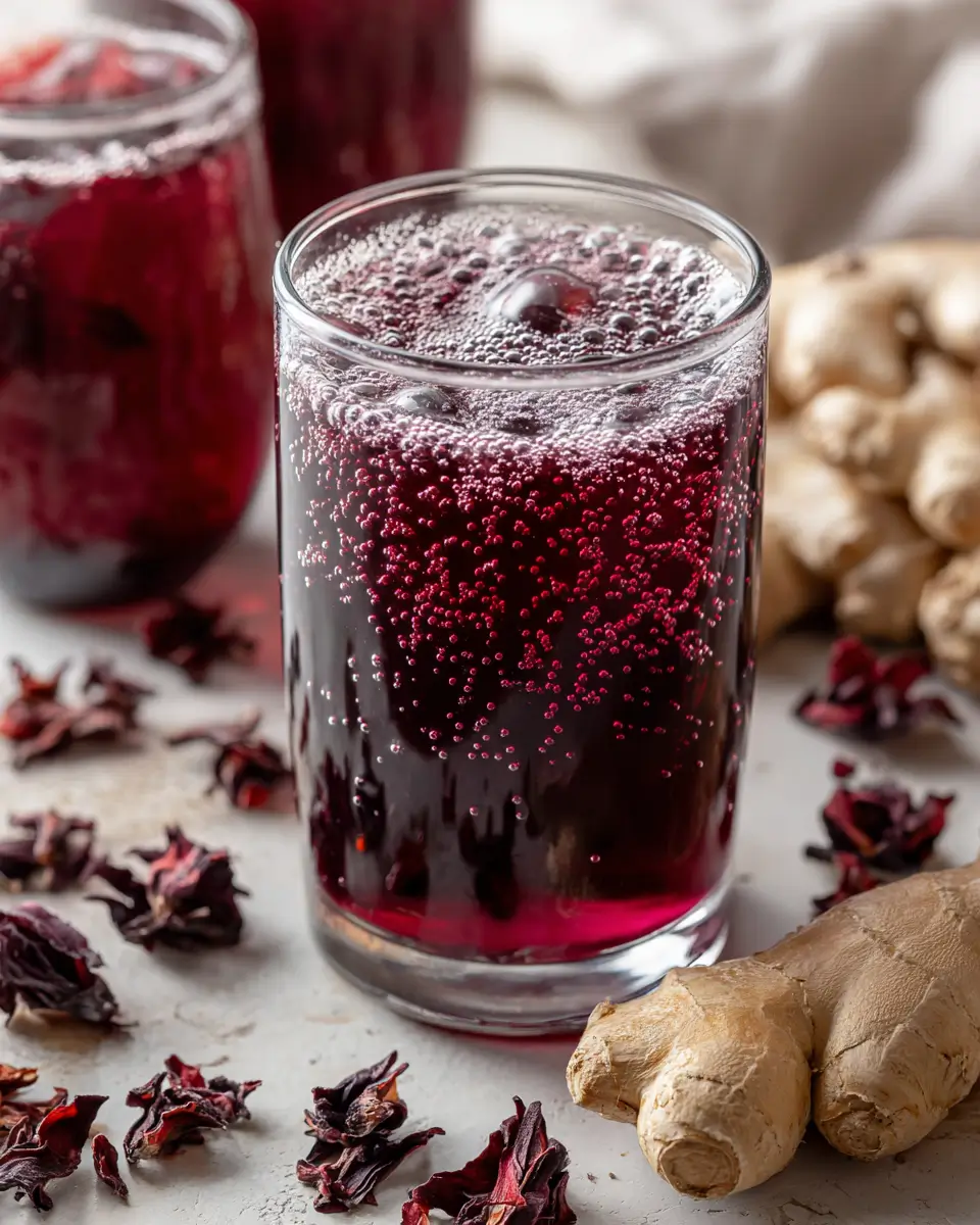 hibiscus probiotic soda recipe variation ruby red color in glass