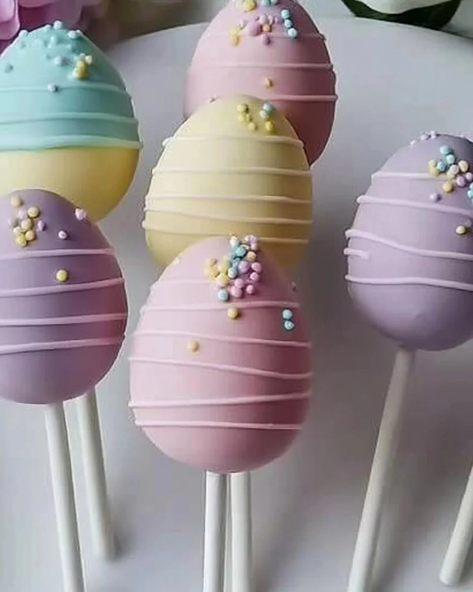 Easter Egg Cake Pops decorated in pastel colors for a festive dessert.
