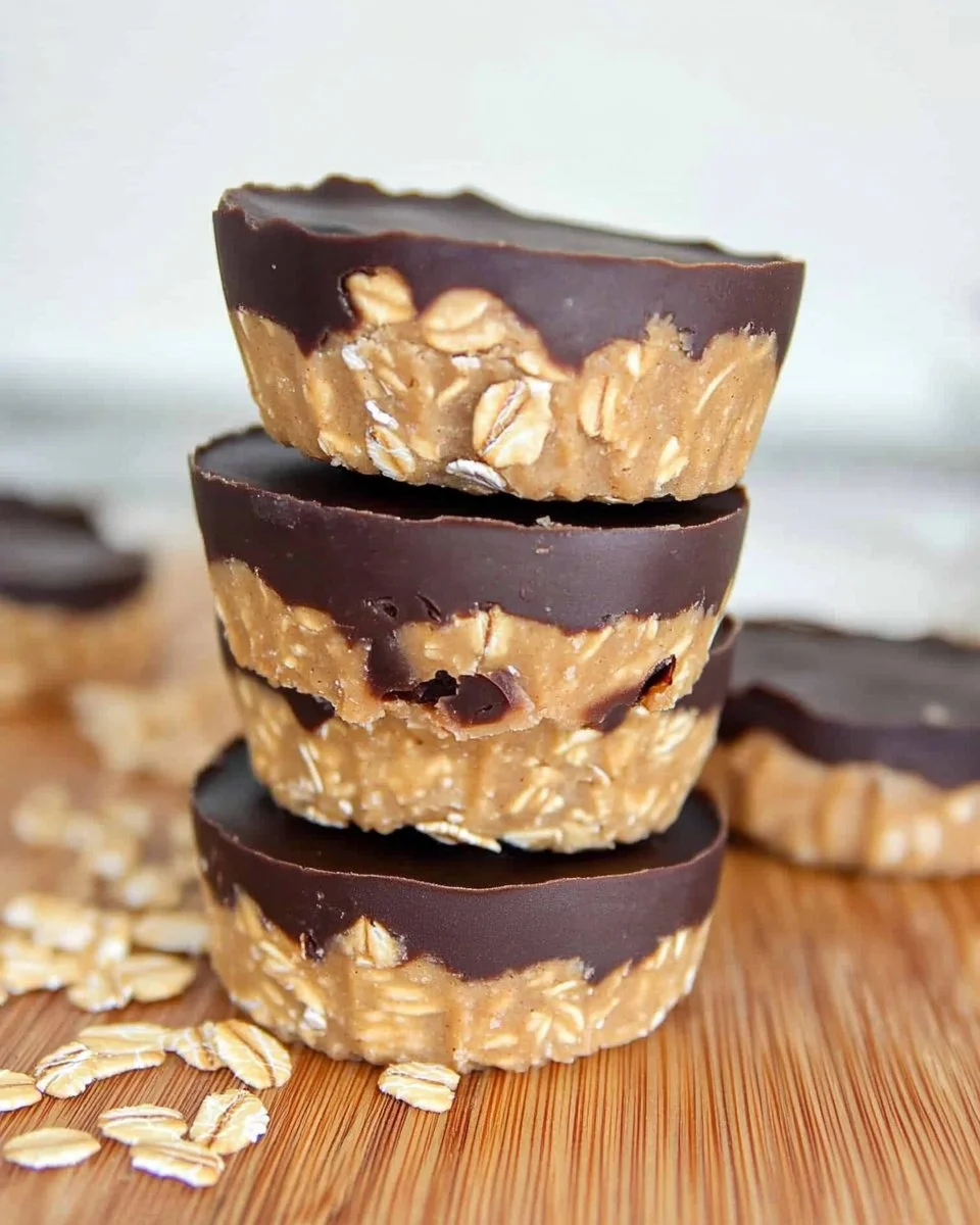 No bake peanut butter oat cups with oats and chocolate chips