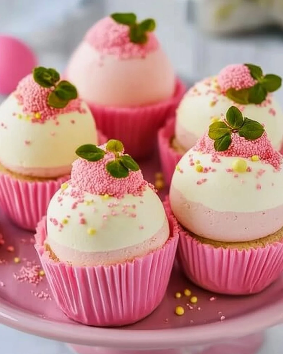 Strawberry Shortcake Easter Egg Bombs decorated and ready for spring festivities.