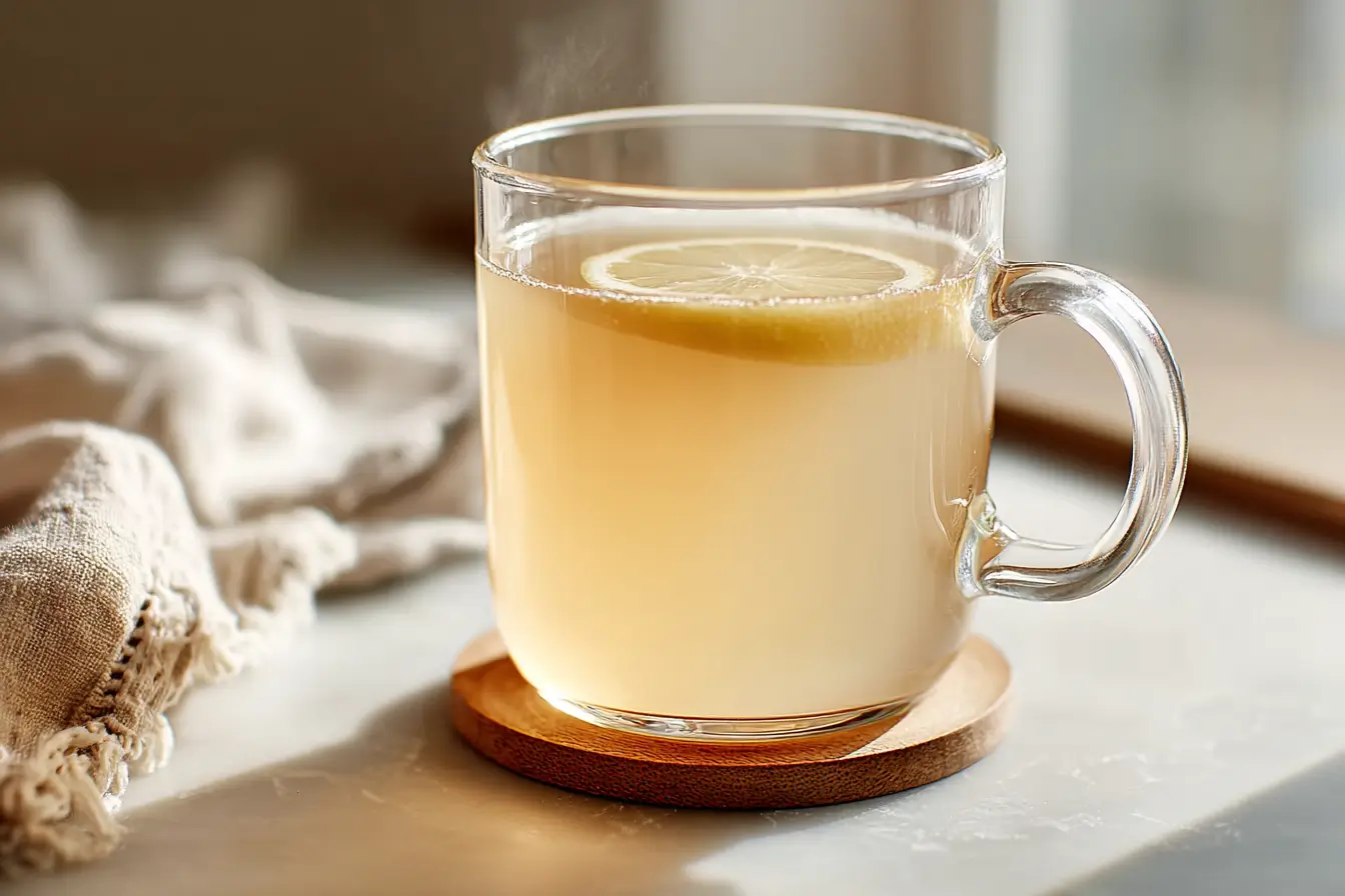 warm dr william li gelatin recipe drink in white mug on kitchen counter