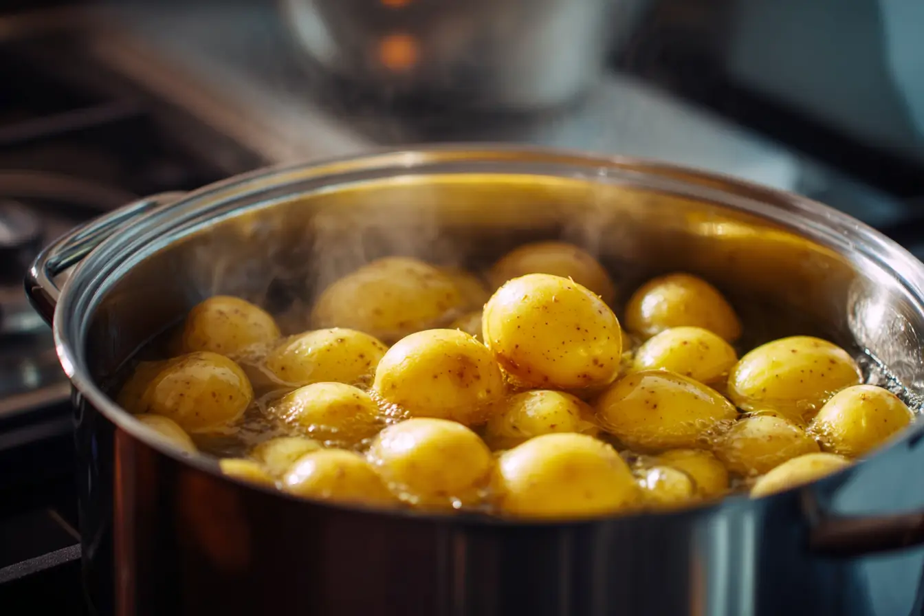Baby potatoes boiling for smashed potatoes recipe