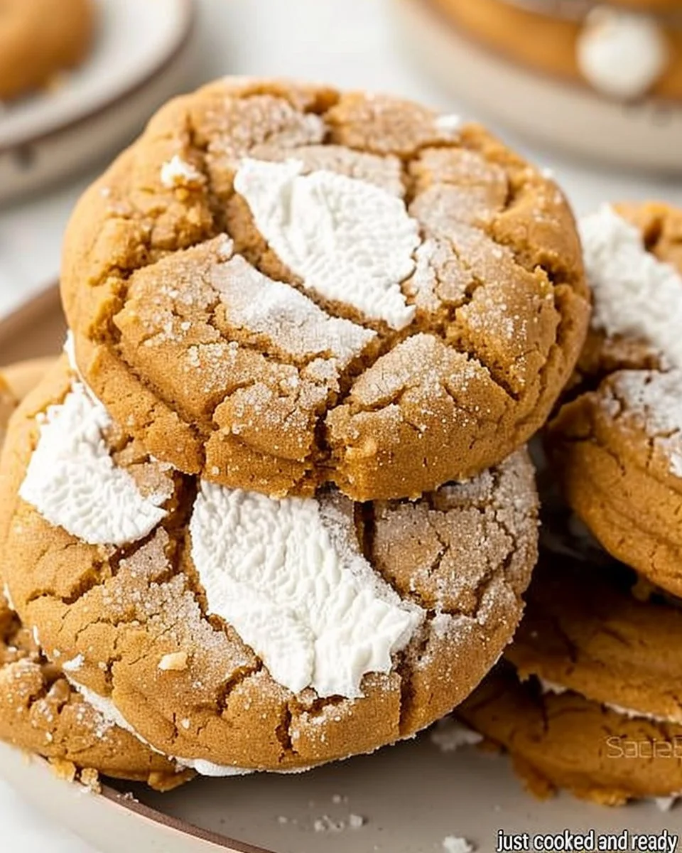 Fluffernutter Cookies with peanut butter and marshmallow filling on a plate