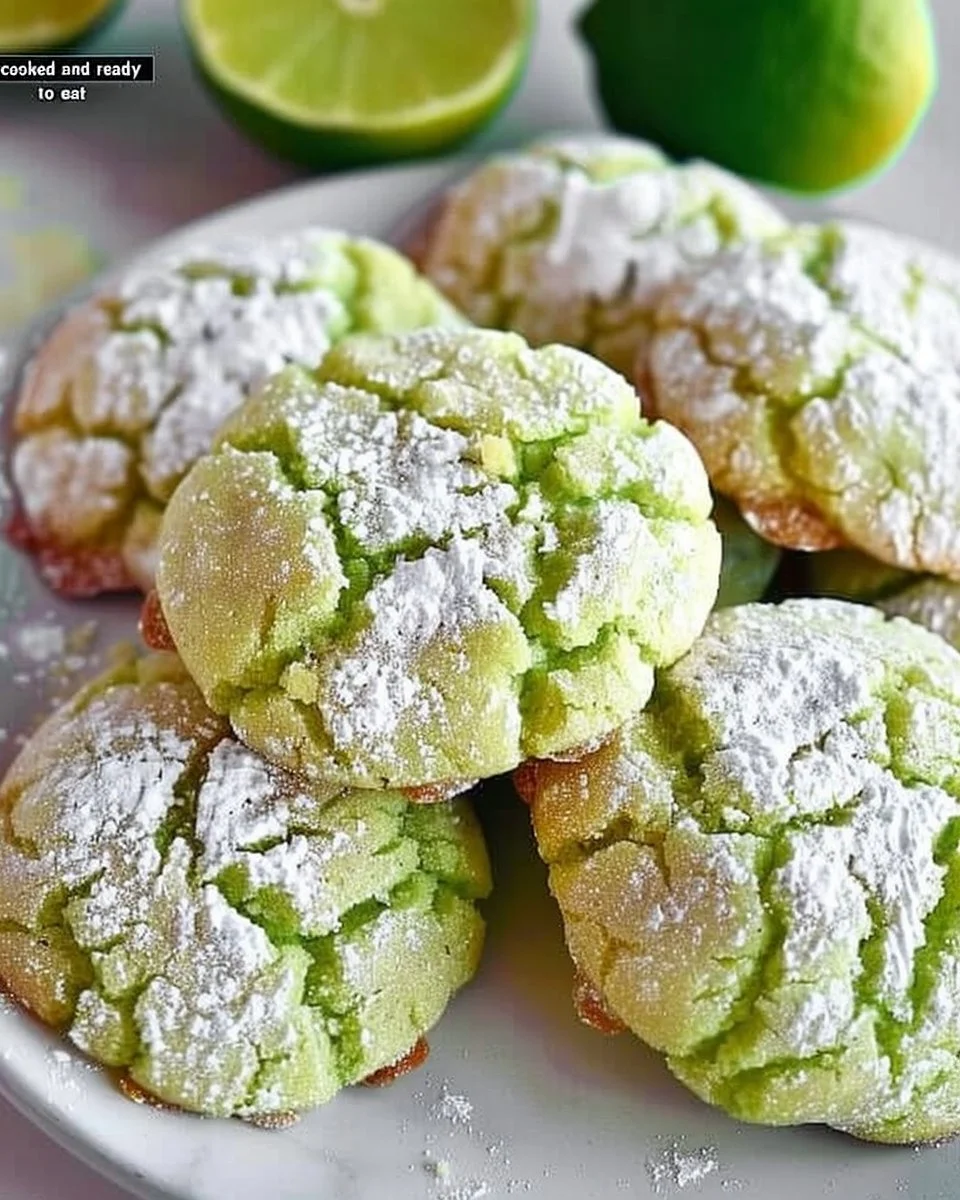 Plate of fresh Key Lime Cookies with lime slices and zest garnish.