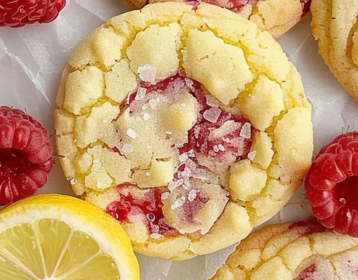 Freshly baked lemon raspberry cookies with vibrant color and flavor